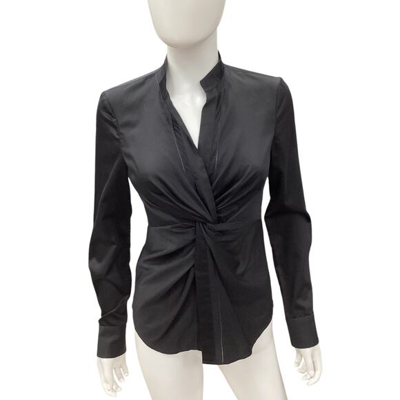 Diane Von Furstenberg Top Women’s Size 4 100% Cotton Long Sleeve Twisted Ruching - Picture 1 of 5
